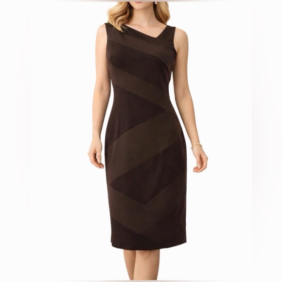 Nue by Shani Dresses & Skirts - Nue by Shani Brown Asymmetric Sleeveless Midi Dress w/body shaper liner US12 NWT